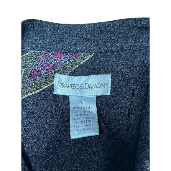 Drapers & Damons Womens Long Black Floral Tunic Top Size Large Acetate Blend - Picture 6 of 13
